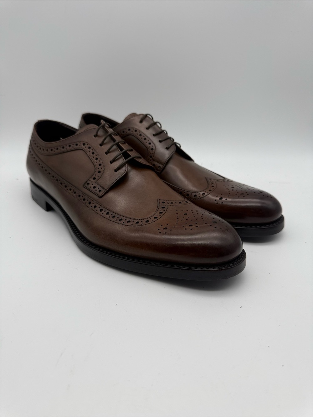 BRAND NEW Ermenegildo Zegna Brown Leather Wingtip Brogues Made in Italy Sz 9 US